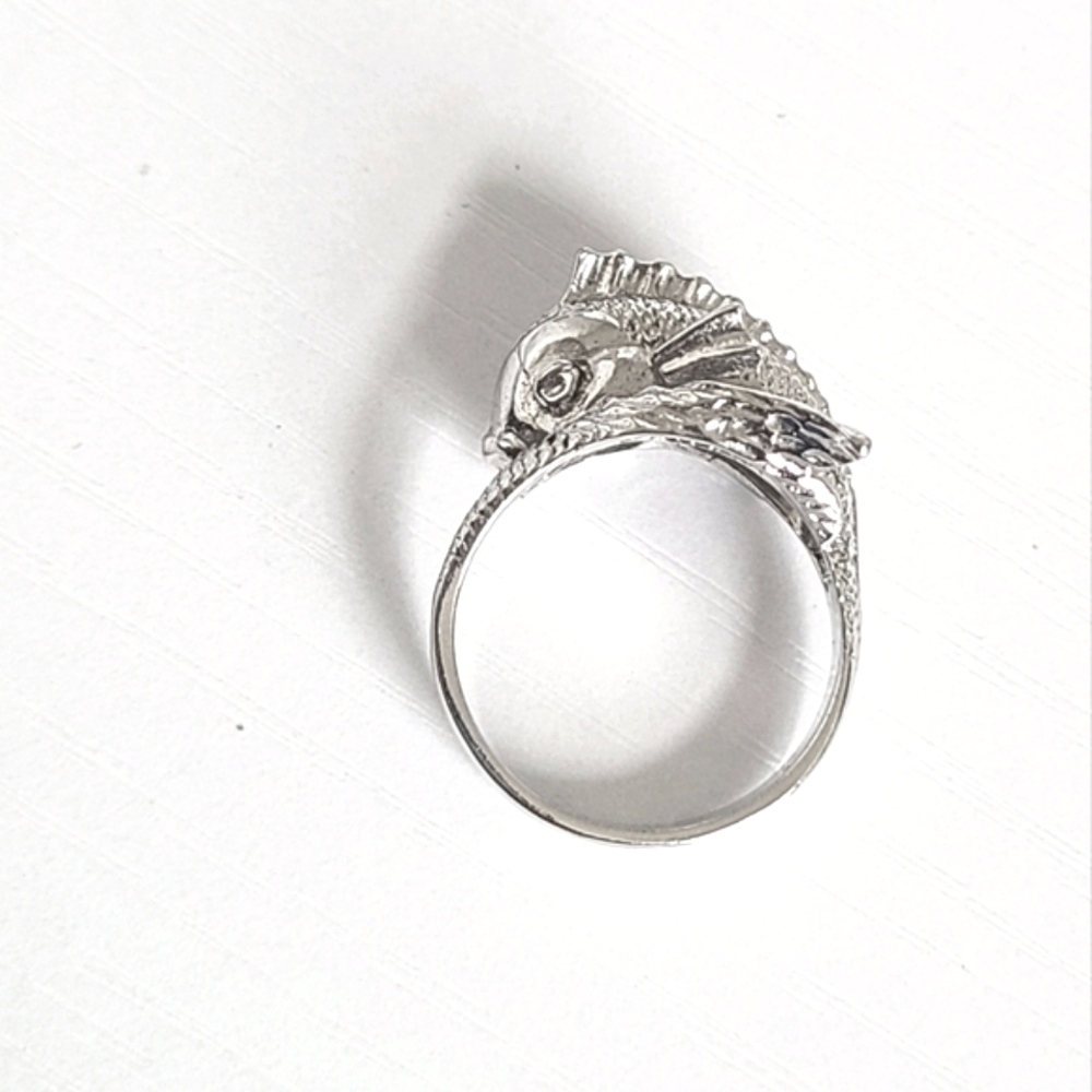 Vintage Style Chunky Sterling Silver Figural Koi Fish Statement Ring 7.25